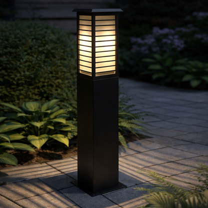HDC Black Finish Modern Outdoor Metal Bollard Gate Light for Garden & Pathway
