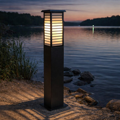 HDC Black Finish Modern Outdoor Metal Bollard Gate Light for Garden & Pathway