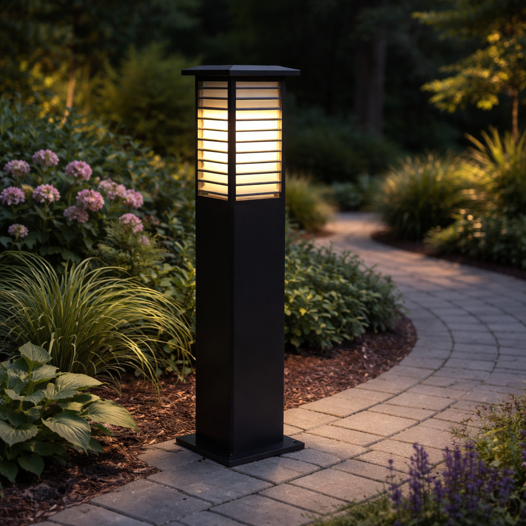 HDC Black Finish Modern Outdoor Metal Bollard Gate Light for Garden & Pathway