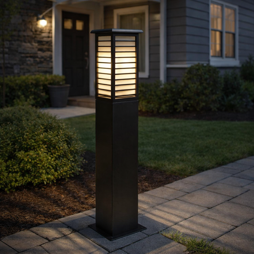 HDC Black Finish Modern Outdoor Metal Bollard Gate Light for Garden & Pathway