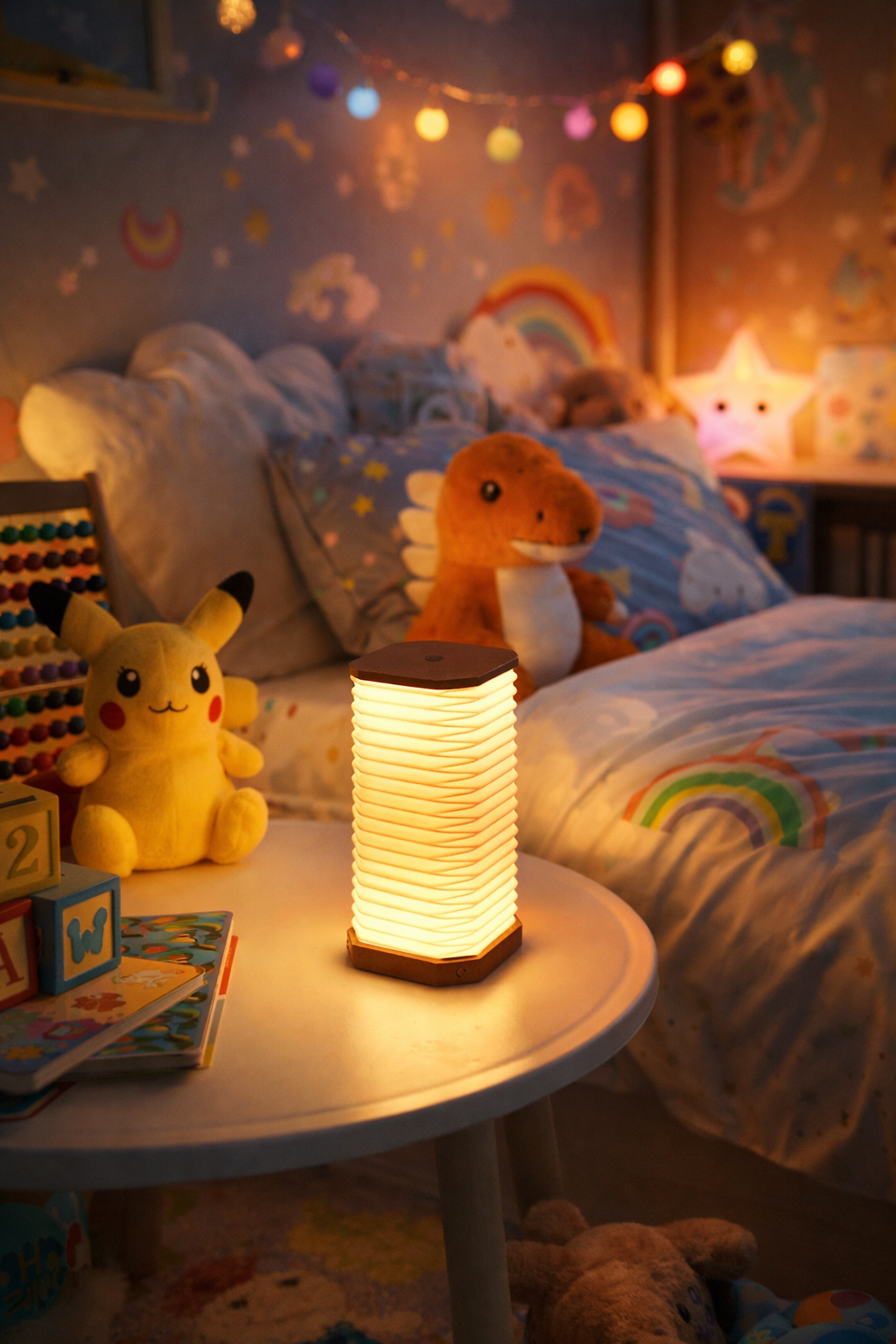 HDC Spiral Fold Paper Table Lamp with Wooden Base | Modern Ambient Decorative Lamp for Bedroom, Living Room & Console