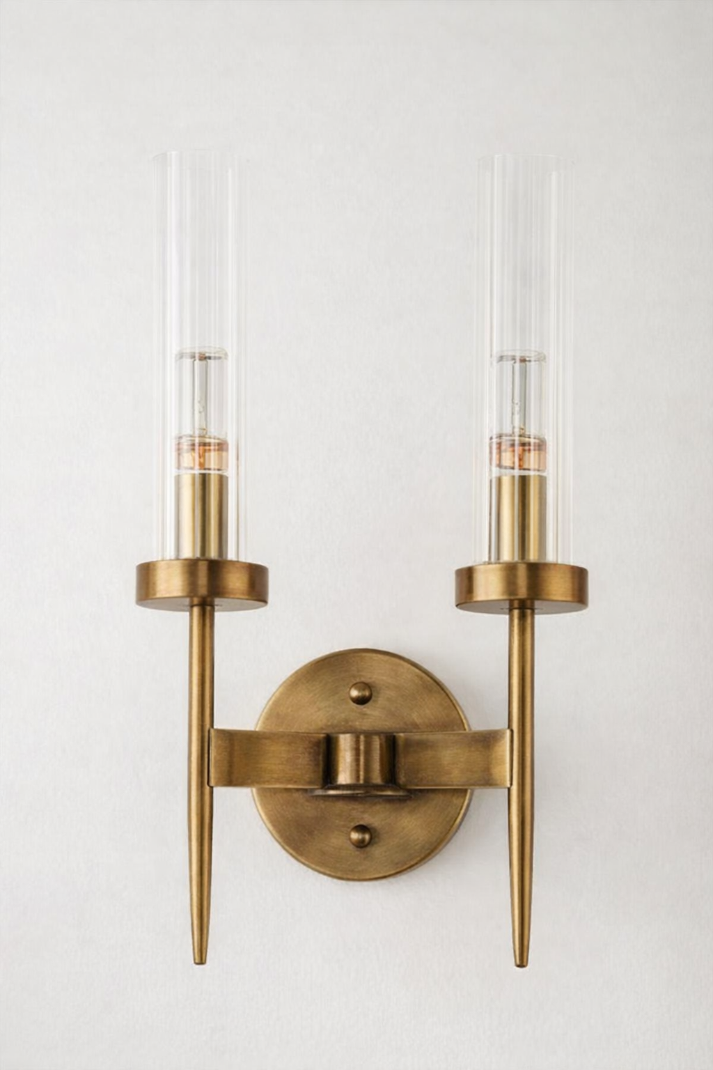 HDC 2 Light Antique Brass Clear Glass Long Wall Light - Warm White