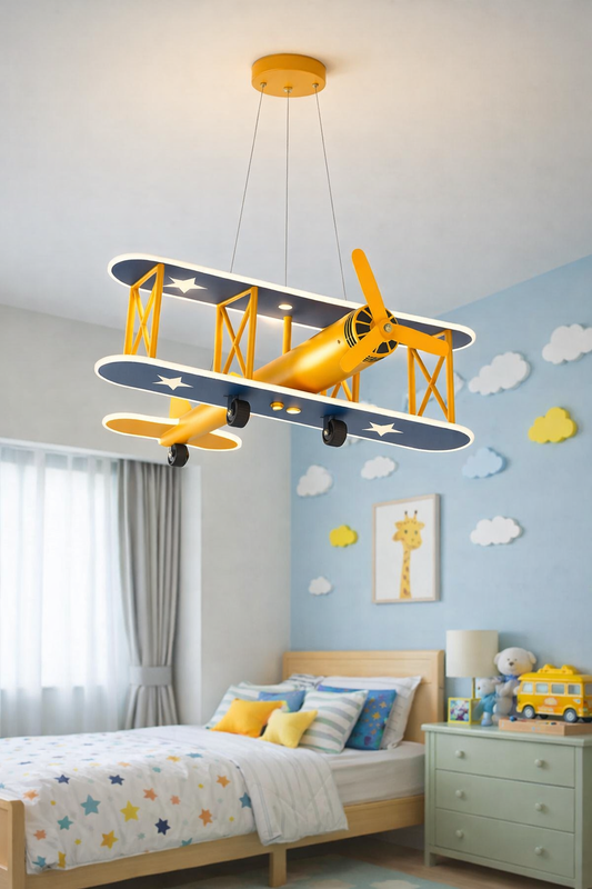 Hdc Retro Airplane Chandelier Boy Bedroom Children's Room Lamp American Creative Led Iron Fighter Kids Room Chandelier