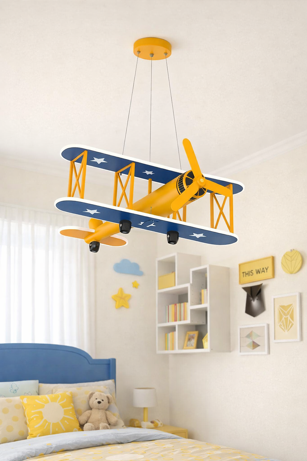 Hdc Retro Airplane Chandelier Boy Bedroom Children's Room Lamp American Creative Led Iron Fighter Kids Room Chandelier