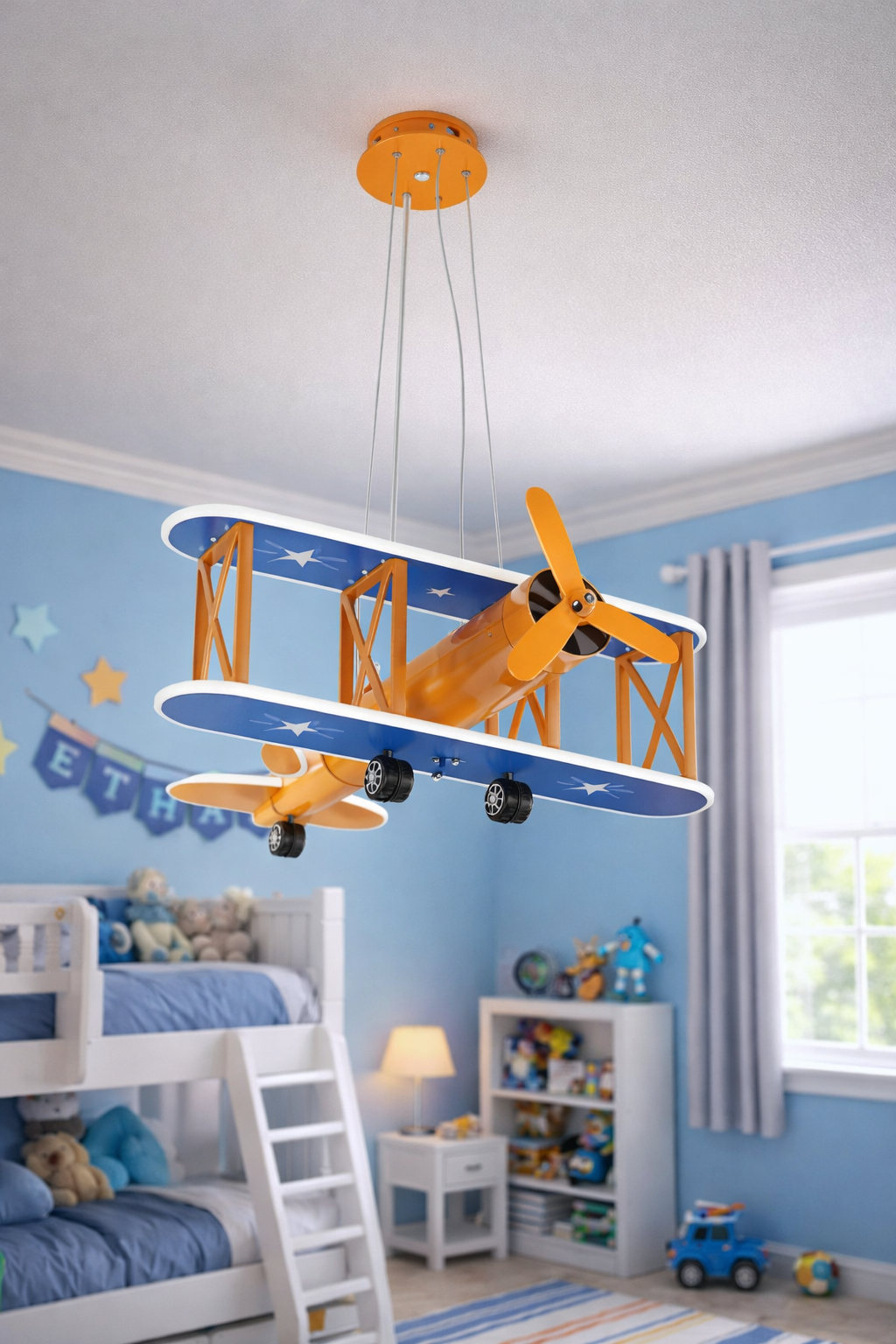 Hdc Retro Airplane Chandelier Boy Bedroom Children's Room Lamp American Creative Led Iron Fighter Kids Room Chandelier