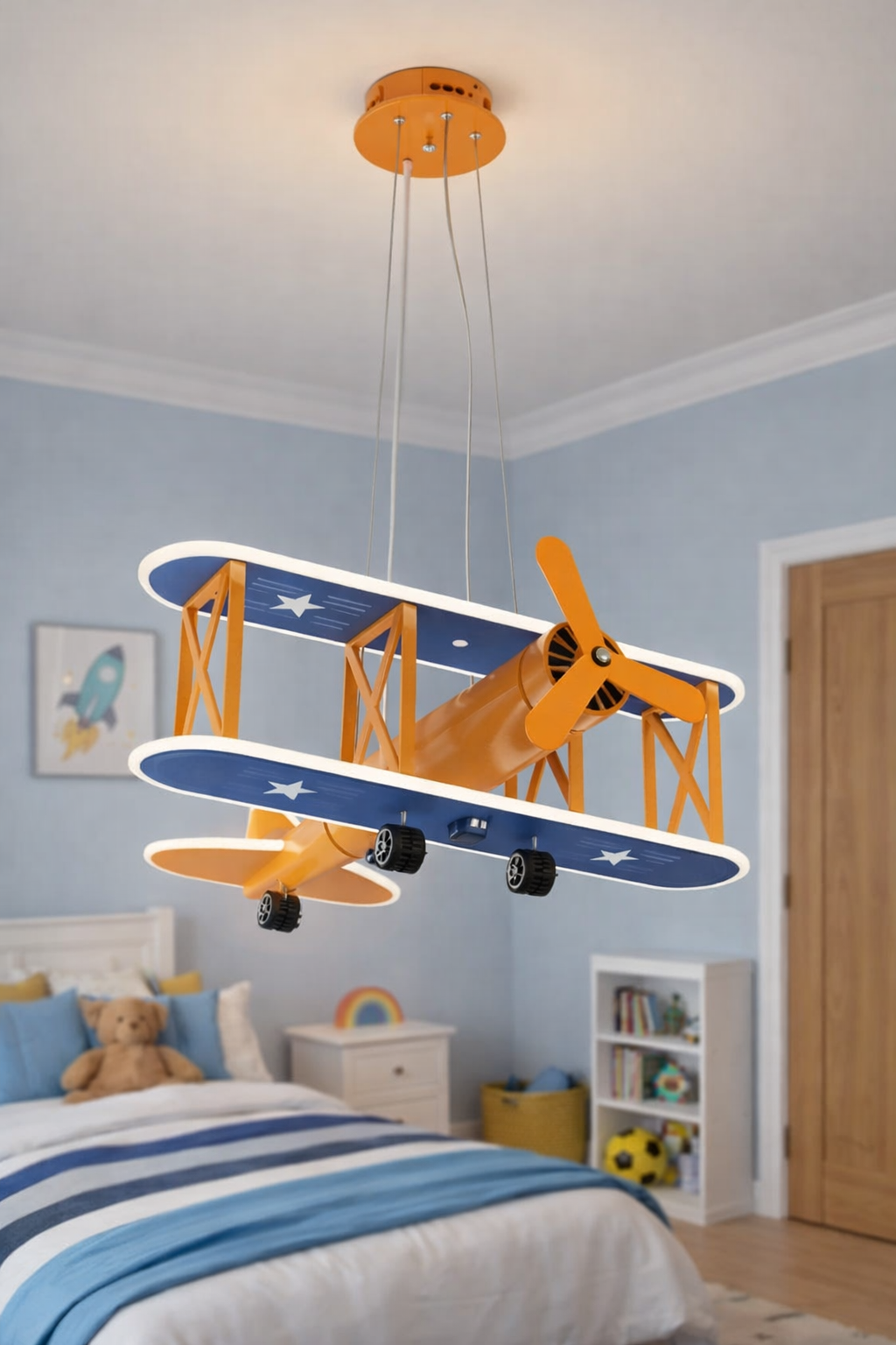 Hdc Retro Airplane Chandelier Boy Bedroom Children's Room Lamp American Creative Led Iron Fighter Kids Room Chandelier