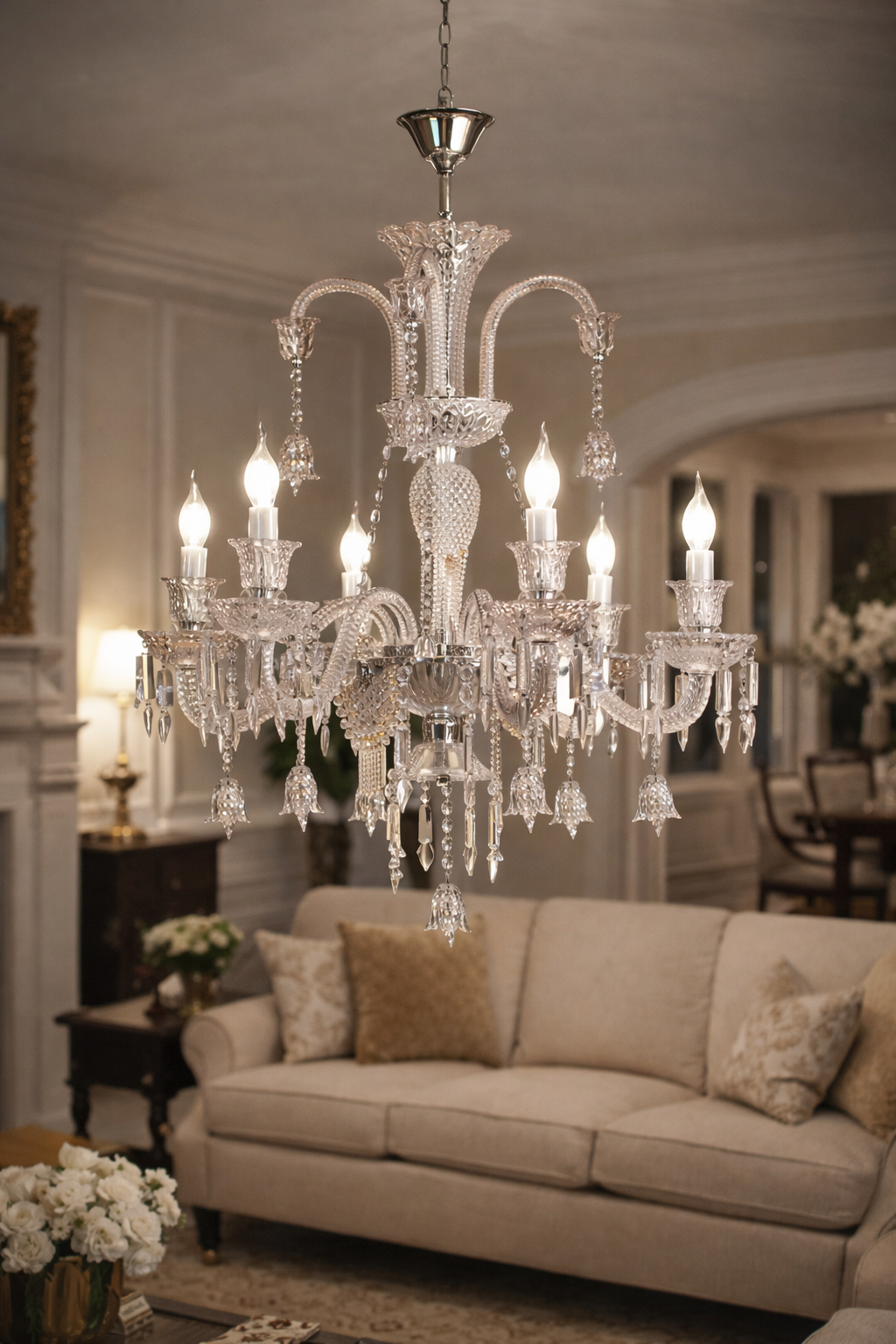 Hdc 6 Lights  Glass Italian Chandelier Ceiling Lights Hanging - Warm White