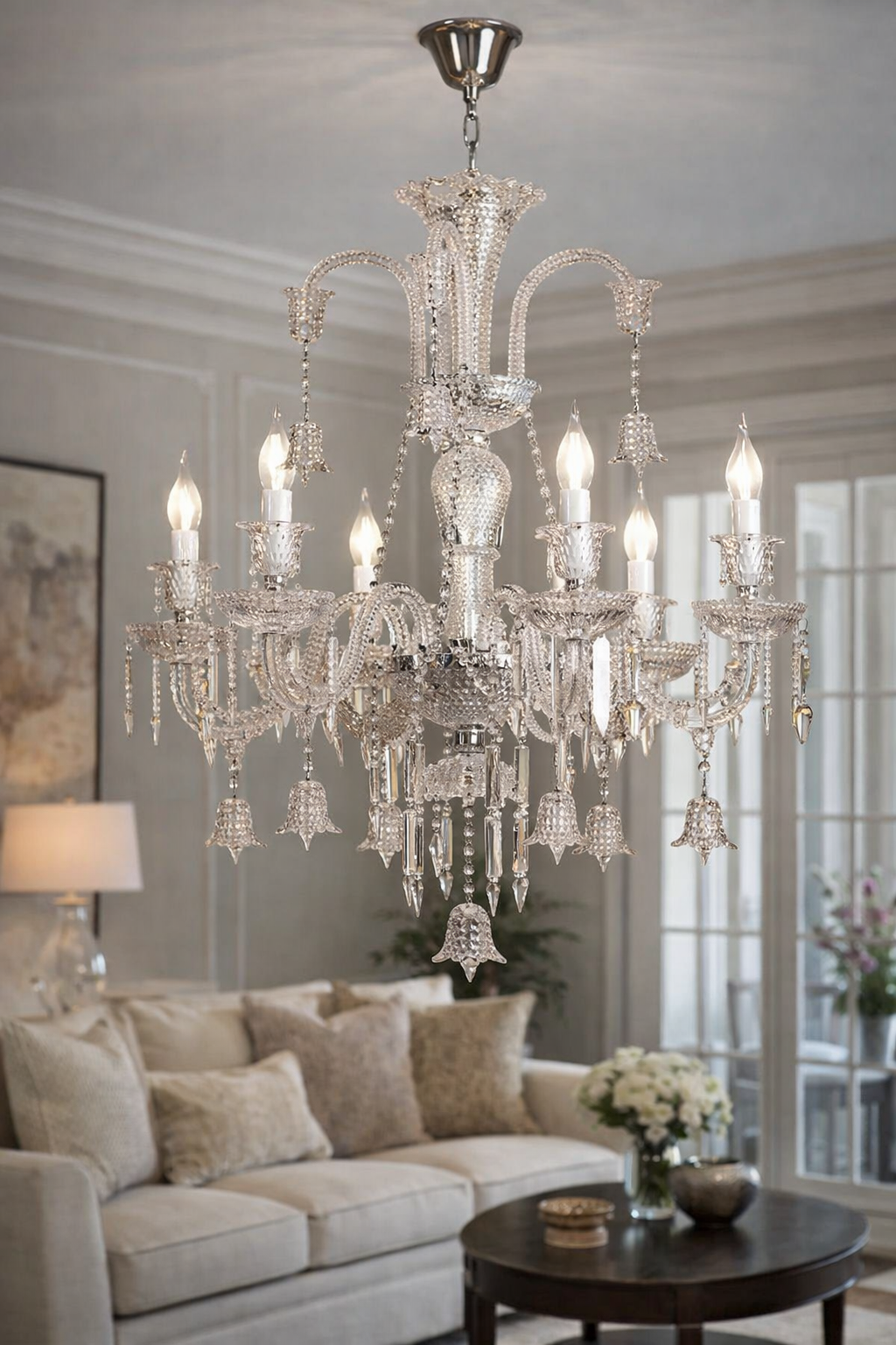 Hdc 6 Lights  Glass Italian Chandelier Ceiling Lights Hanging - Warm White