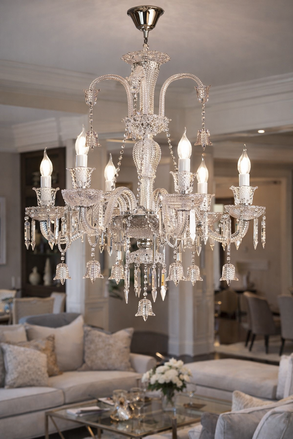 Hdc 6 Lights  Glass Italian Chandelier Ceiling Lights Hanging - Warm White