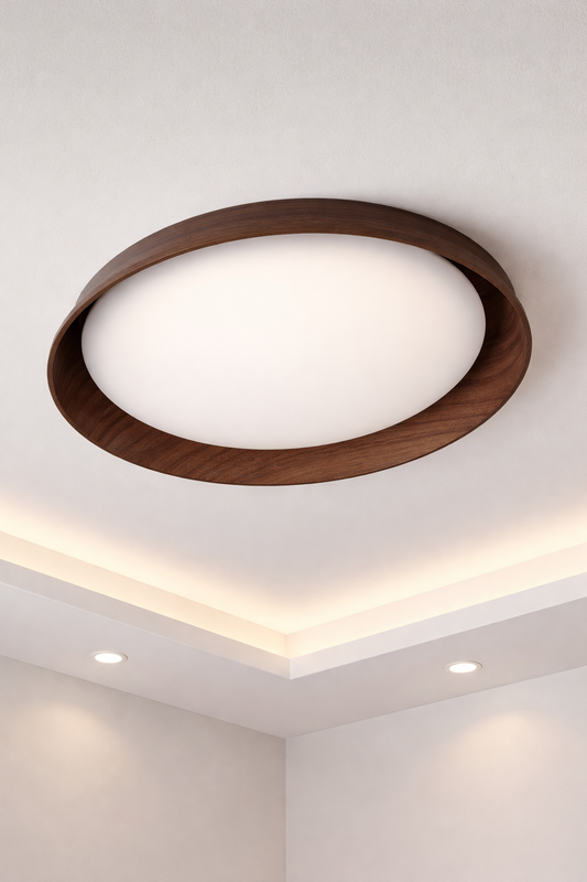 Hdc Modern Wooden Ring Flush Mount Ceiling Light – Minimalist LED Ceiling Lamp for Living Room & Bedroom