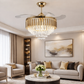 HDC 42" Modern Creative Design Chandelier Ceiling Fan with LED Lighting,Crystal Chandelier Fan Gold Retractable Ceiling Fan Light