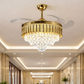 HDC 42" Modern Creative Design Chandelier Ceiling Fan with LED Lighting,Crystal Chandelier Fan Gold Retractable Ceiling Fan Light