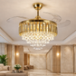 HDC 42" Modern Creative Design Chandelier Ceiling Fan with LED Lighting,Crystal Chandelier Fan Gold Retractable Ceiling Fan Light