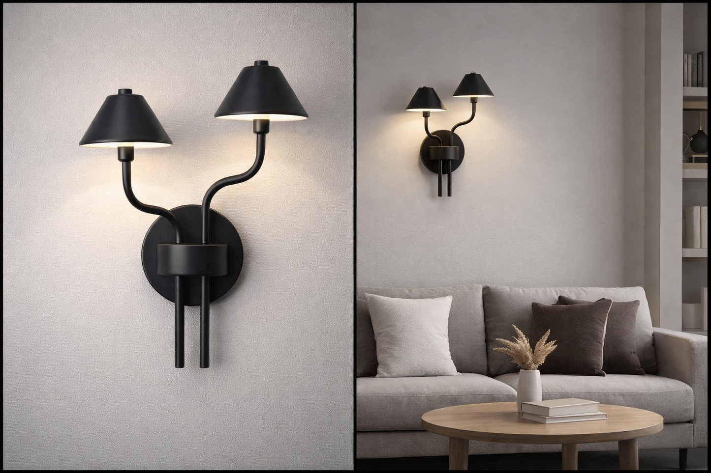 HDC Black 12 Watt Luxury Dual Arm Wall Light for Bedroom, Living Room