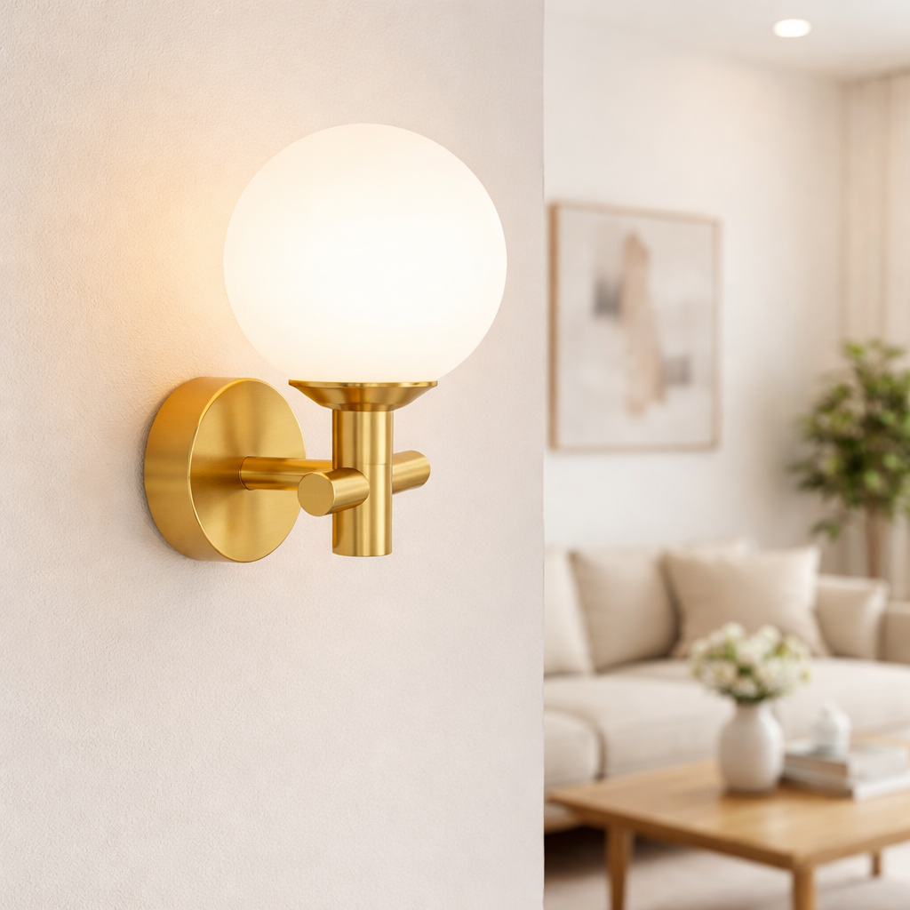 HDC Gold/Black 6 Watt Modern Gold Globe Wall Light for Bedroom, Sitting Room