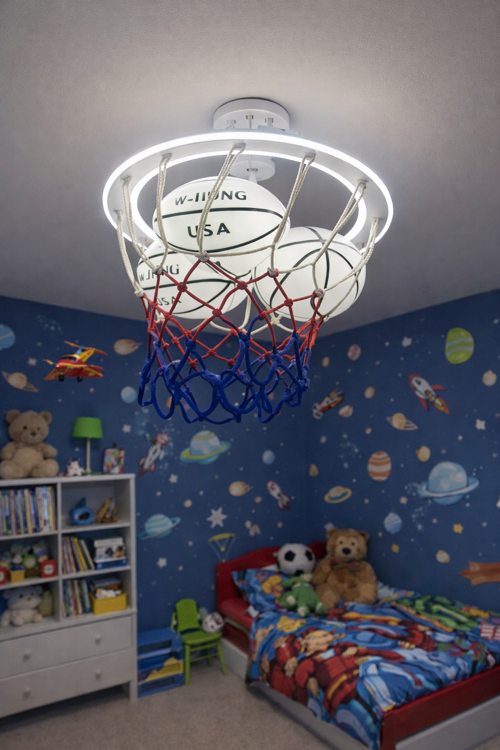Hdc Premium Kids Basketball Ceiling Light with LED Ring – Sports Theme Bedroom Lighting