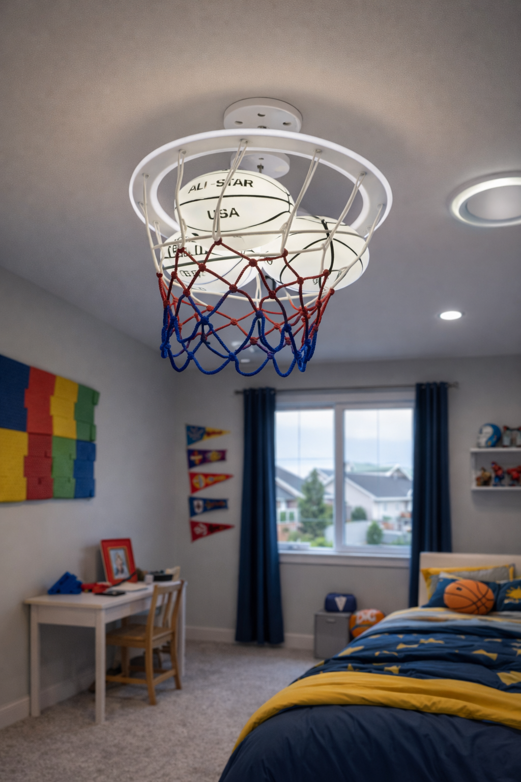 Hdc Premium Kids Basketball Ceiling Light with LED Ring – Sports Theme Bedroom Lighting