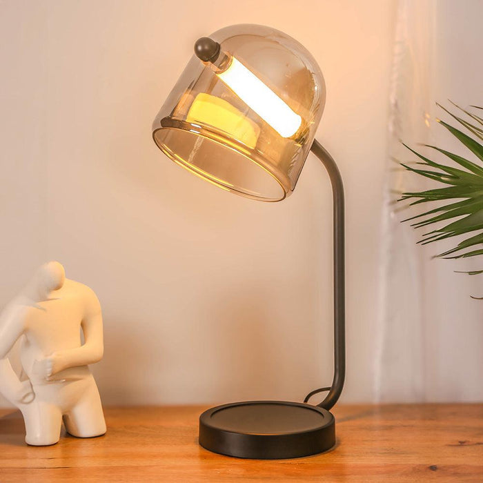 HDC Modern Smoke/Amber Glass Table Lamp with Metal Frame for Living Room, Offices