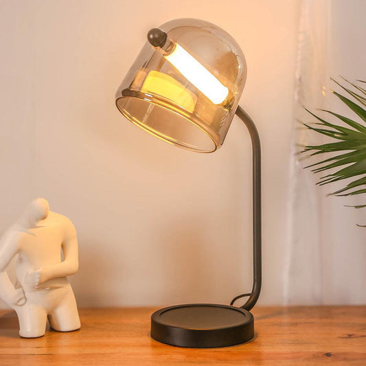 HDC Modern Smoke/Amber Glass Table Lamp with Metal Frame for Living Room, Offices