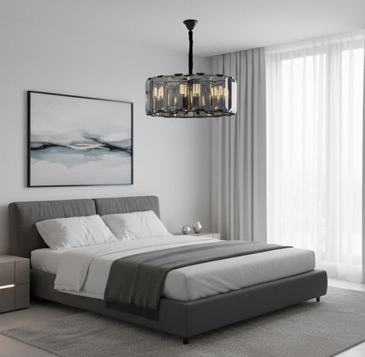 HDC 600/800mm Luxury Smoke Glass Drum Pendant Chandelier for Living Room & Dining Area