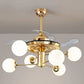 Hdc 6 Light Frost Glass Ceiling Fan Chandelier 36 Inch Gold Retractable Light Led 3 Color Setting Control With Remote