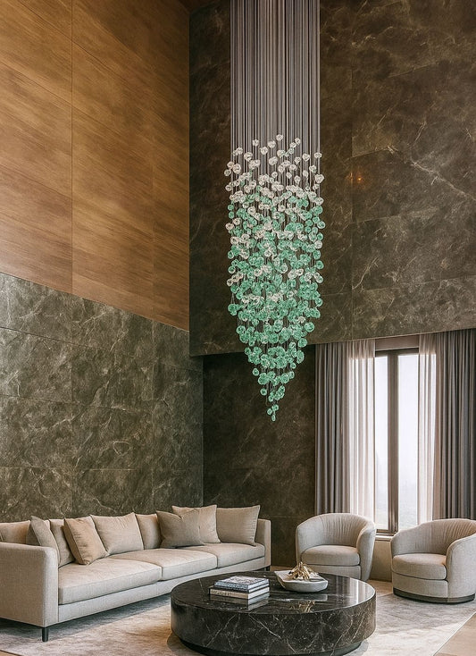 HDC 3000mm Meteoroid Emrald Green Crystal Double Height Stair Chandelier