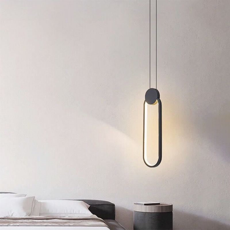HDC Led 1 Light Modern Pendant Lighting Bedside Minimalist Aluminium - Black (Oval)