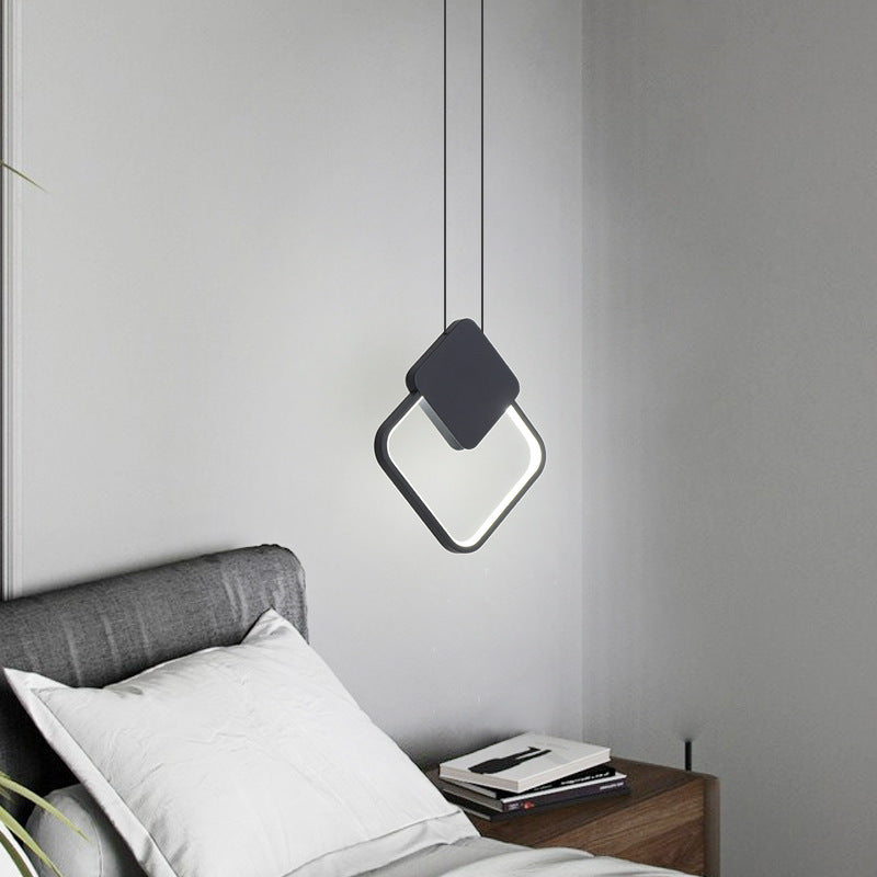 HDC Led 1 Light Modern Pendant Lighting Bedside Minimalist Aluminium - Black (Square)
