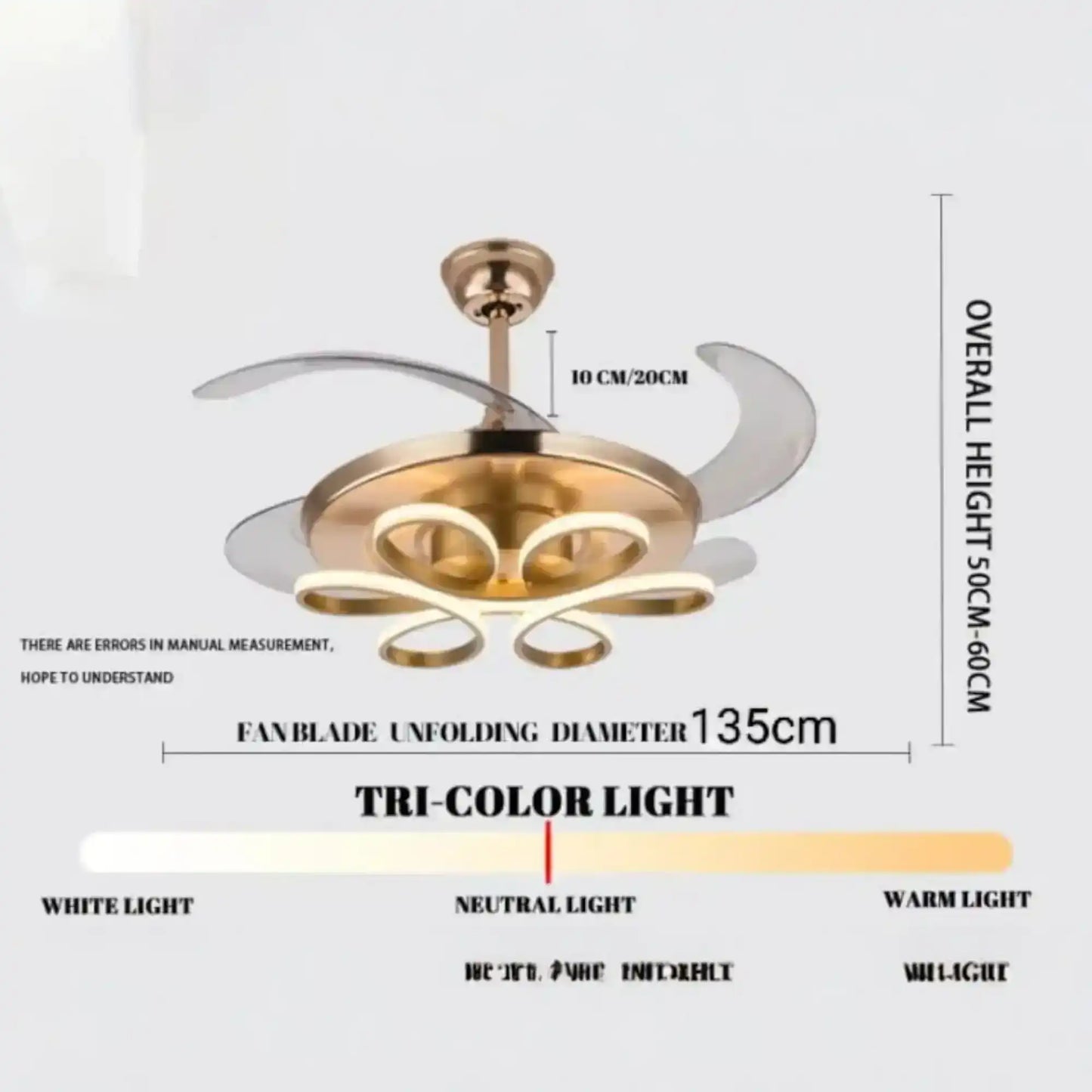 Hdc Black Flower Led 3 Color Setting Control With Remote Transparent Retractable Fan Blade Chandelier