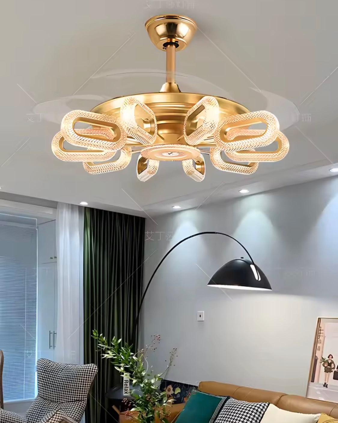 Hdc 8 Lights Oval Crystal Ceiling Fan Chandelier With Three Color Setting Control With Remote