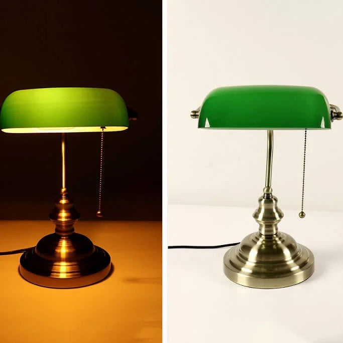 Hdc Retro Home Classic Green Bankers Table Lamp with Glass Shade and Brass Base