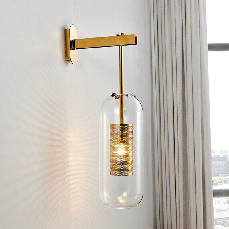 Hdc Industrial Wall Sconce Oblong Clear Glass Wall Mount Lamp with Inner Mesh Cage