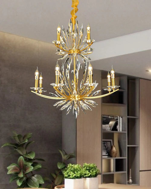 Hdc 12 Lights Crystal Beads Candle Chandelier For Living Room