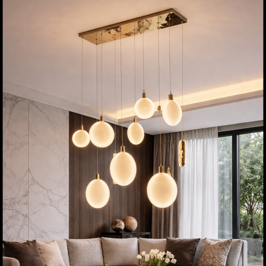 HDC Modern 10-Light Designer Glass Disc Chandelier Brass Finish Luxury Hanging Ceiling Light for Living Room & Dining Area