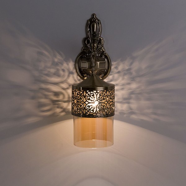 HDC Amber Glass Antique Bronze Hanging Wall Light