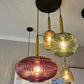 HDC Red Glass Mid Century Hanging Lamp 1 Light with Ribbed Glass Shade Blown Glass Ceiling Light