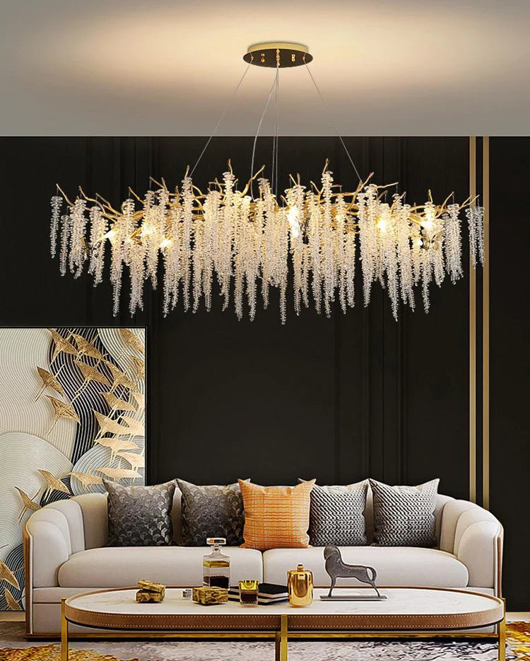 Hdc 1200mm Long Golden Long Drop Crystal Chandelier Ceiling Lights Hanging - Warm White