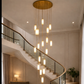 HDC Lights 16-Light Modern Cascade Chandelier in Brass Finish with Frosted Glass Cylinders Luxury Designer  Staircase Double-Height Chandelier