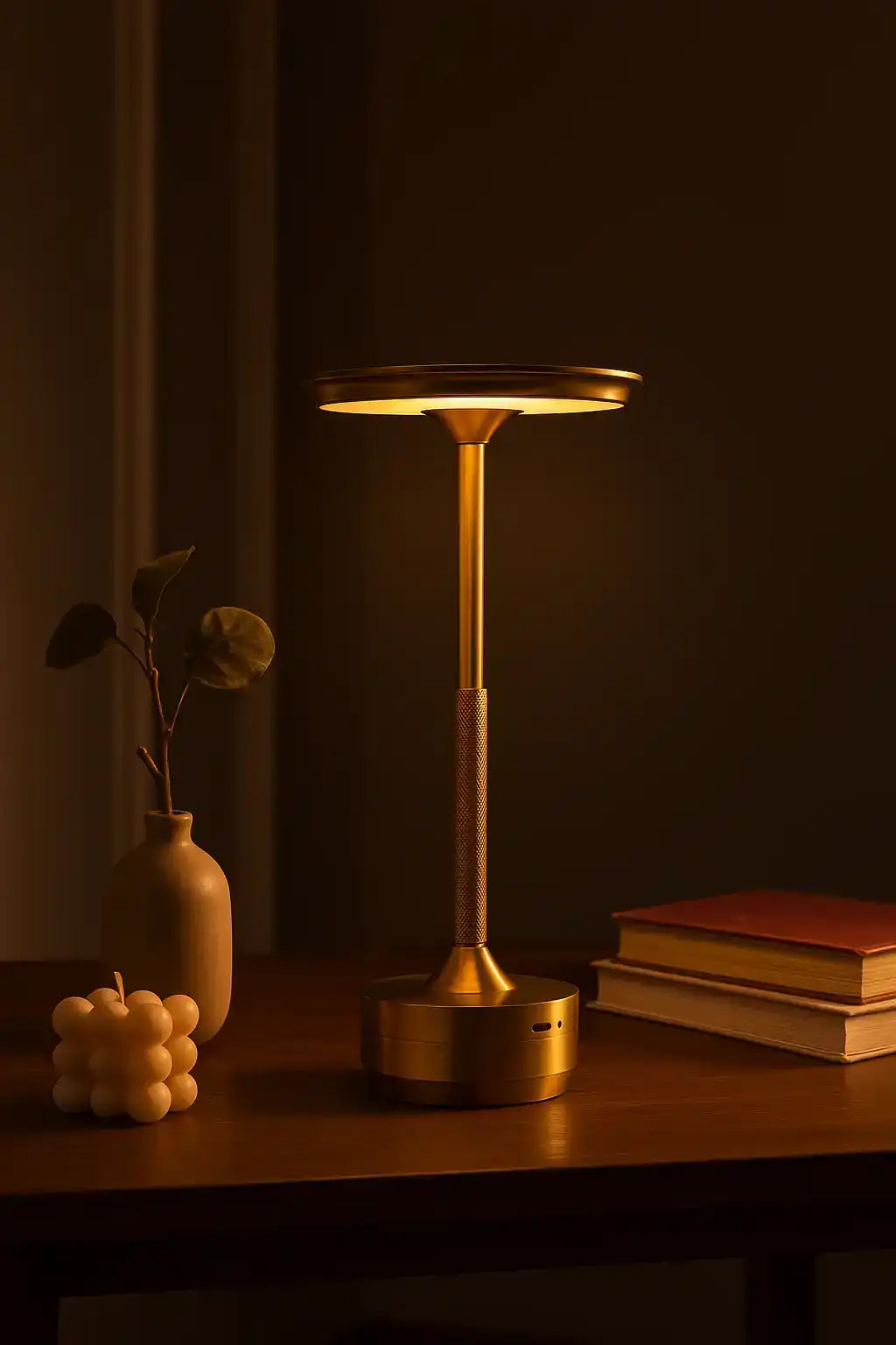 Hdc Wireless Table Lamp, Rechargeable Battery LED Desk Lamp with Touch Control and 3 Color Stepless Dimming,USB Charging Portable Lamp for Restaurant/Camping/Bar/Bedroom(Gold)