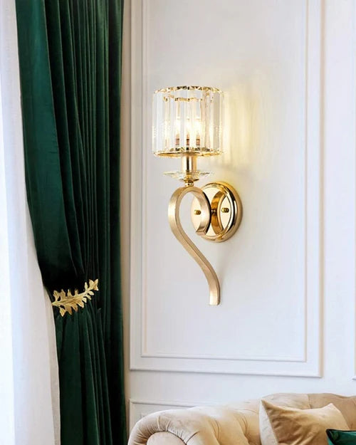 Hdc Gold Crystal Glass Shade Wall Light