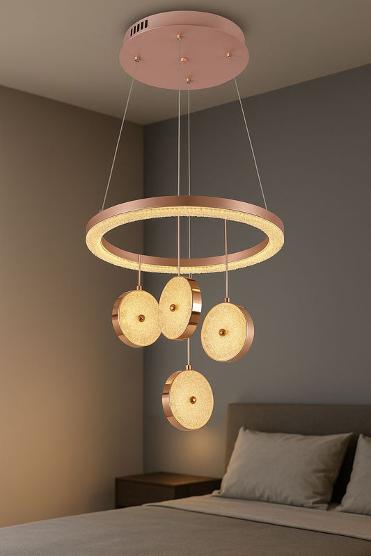 Hdc Rose Gold 5 Light Led Pendant Chandelier Light -Tricolor