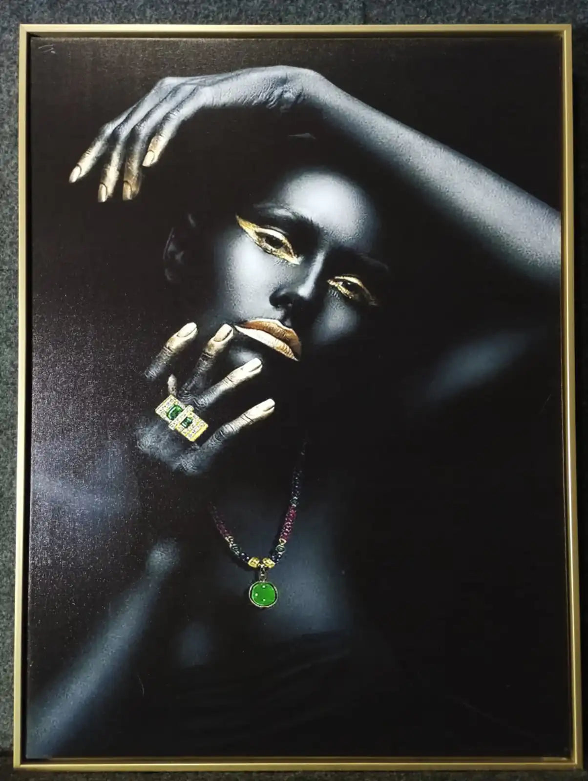 Hdc Sexy Gold Lip Black Woman Figure Canvas Painting Wall Art Posters for Living Room Home Wall Decor