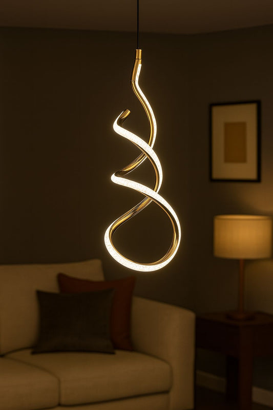 HDC Modern Minimalist Gold Led Pendant Lamp Art Spiral Design Restaurant Study Bar Counter Light Fixtures