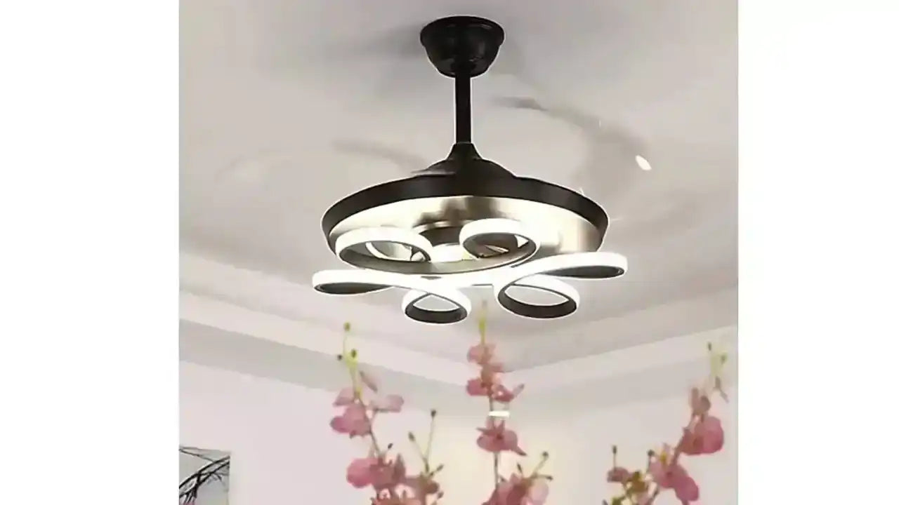 Hdc Black Flower Led 3 Color Setting Control With Remote Transparent Retractable Fan Blade Chandelier