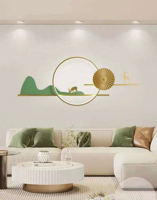 HDC LED Metal Art Golden Horizon Abstract Deer & Mountain Lighted Wall Decor