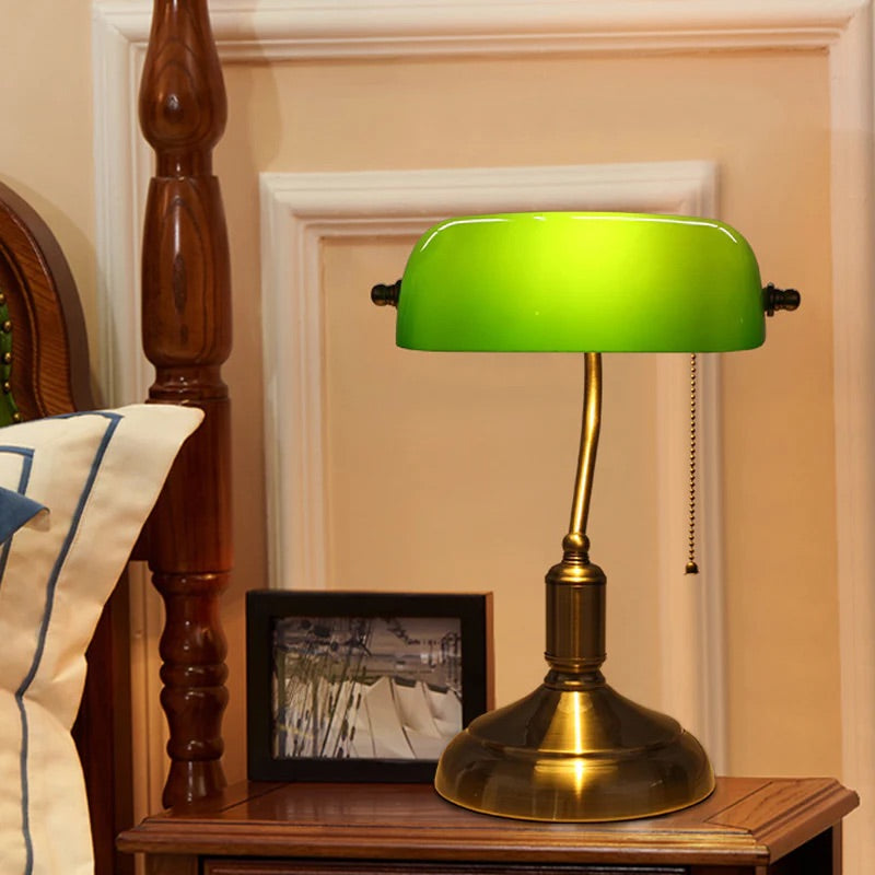 Hdc Retro Home Classic Green Bankers Table Lamp with Glass Shade and Brass Base