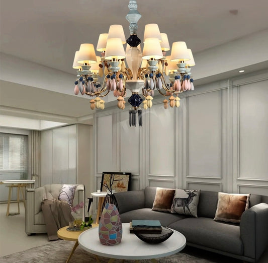 Hdc 15 Lights Shade Italian Ceiling Lights Hanging Ceramics Chandelier For Restaurant, Living Room