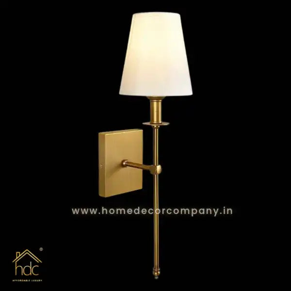 HDC 1-Light Antique Brass Classic Vintage Industrial Wall Light with White Fabric Shade