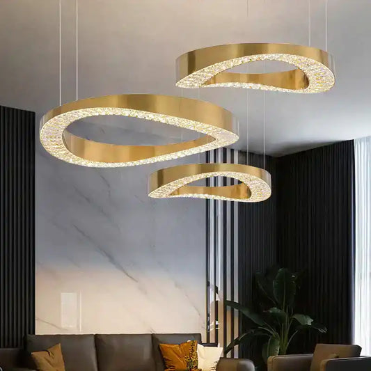 Hdc 3 Light 3 Rings Big Full Spread Golden Crystal Led Chandelier Hanging Lamp