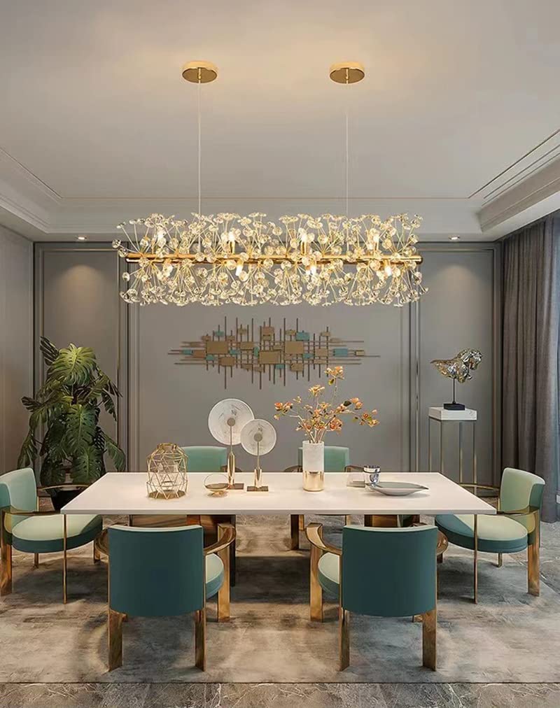 Luxury Modern Chandelier Lighting For Dining Room Rectangle Gold Cryst